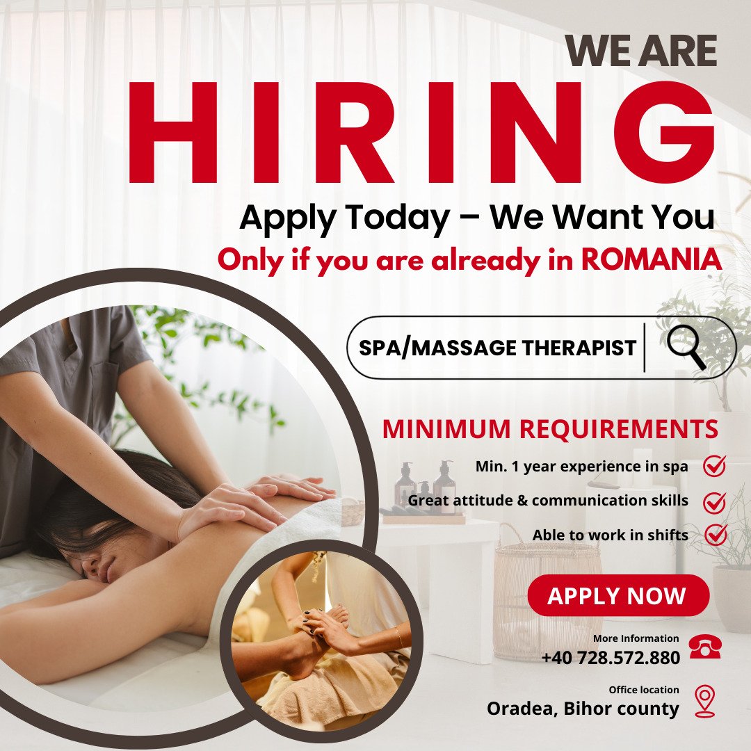 📣 WE ARE HIRING – SPA THERAPIST / MASSEUR 📣